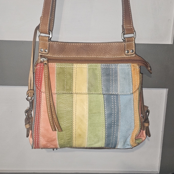 Vintage Fossil Leather Rainbow Patchwork Crossbody~ EUC - Picture 1 of 7